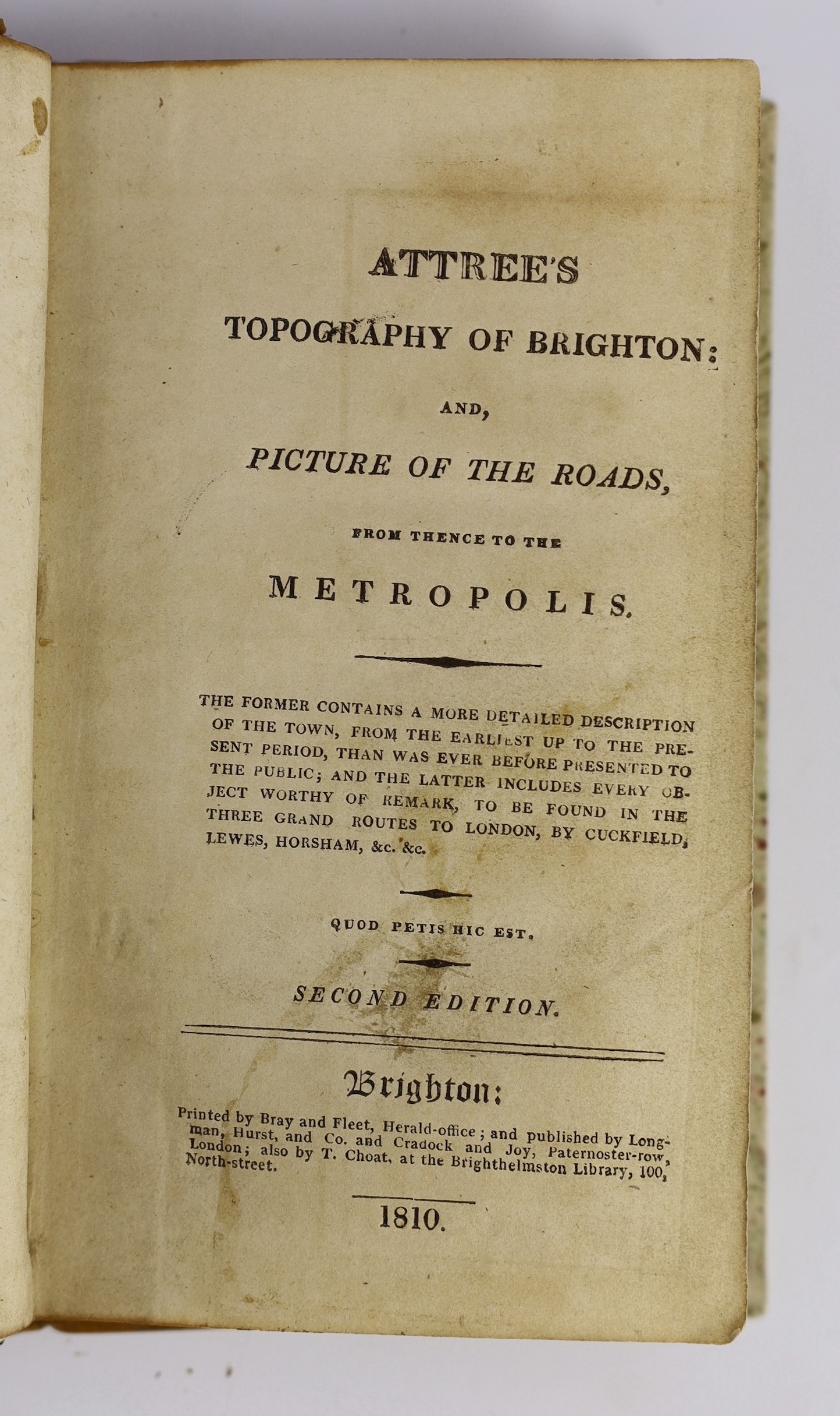 BRIGHTON: An Act for Better Regulating, Paving, Improving and Managing the Town of Brighthelmston ... and the Poor thereof. old half calf and marbled boards, gilt label, folio 22nd June, 1825